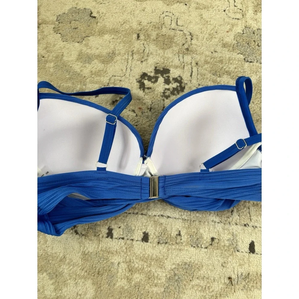 Women's 1X Royal Blue Front-Twist Bikini Top & Draped Bottom 2Pc Swimsuit Padded